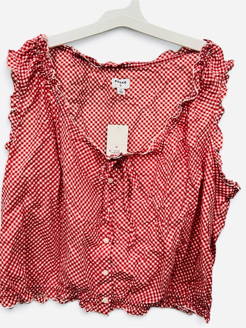 Parke Red Gingham Ruffle Button-Front Blouse NEW Size X-Large
